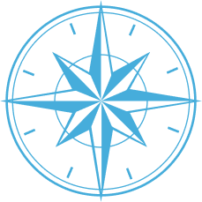 A blue compass icon symbolizing navigation and direction, featuring a classic design with cardinal points clearly marked